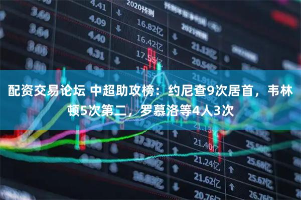 配资交易论坛 中超助攻榜：约尼查9次居首，韦林顿5次第二，罗慕洛等4人3次